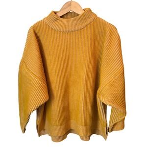 Topshop Womens Mustard Yellow Ribbed Mock Neck Oversized Knit Sweater US 12 L